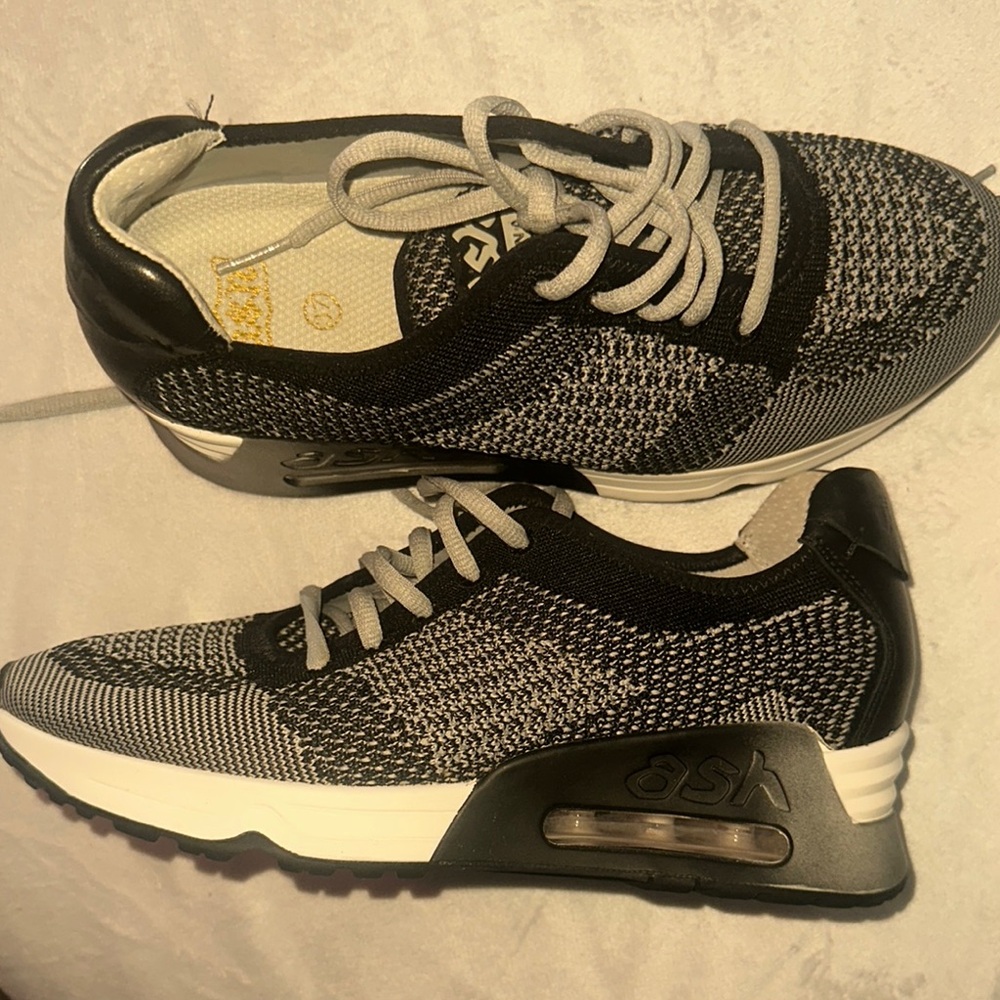 Ash Black and Gray Sneakers with Mesh Knit Upper and Cushioned Midsole